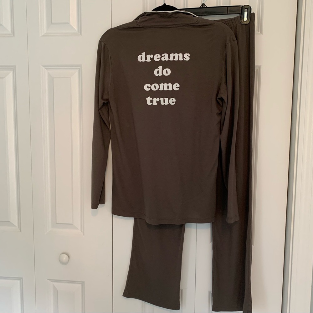 Cosabella long sleeve pajama pant set, gray with white detailing, size small